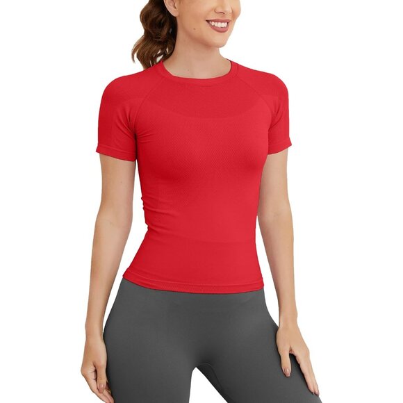 Tops - Women's Seamless Short Sleeve Workout Top Nylon Spandex Yoga Running Cool